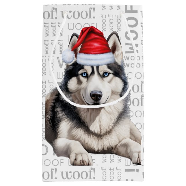 Stilvolle sibirische Husky und Woof Word Art Weihn Kleine Geschenktüte (Rückseite)