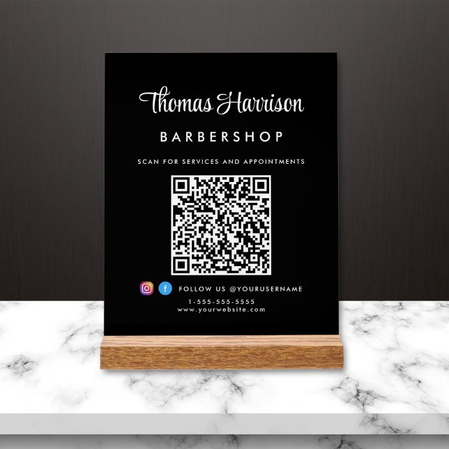 Stilvolle Signatur Script QR Code Business Black Acrylschild (Von Creator hochgeladen)