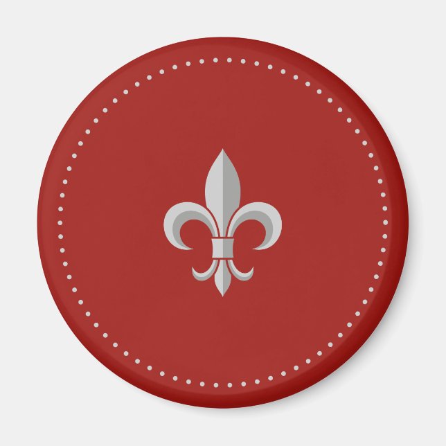 Stilvolle Silberfleur-de-lis auf rotem Kühlschrank Magnet (Vorne)