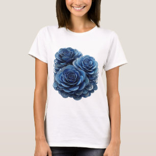 Stilvolle silberne BLAUE ROSEN Maßdesign T-Shirt