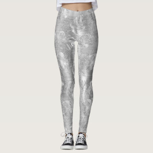 Stilvolle silberne Glitter-Tropen-Dschungelblätter Leggings