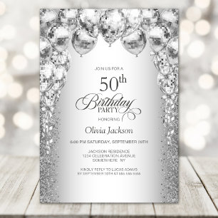 Stilvolle Silver Balloons 50. Geburtstagsparty Einladung