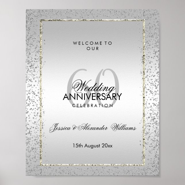 Stilvolle Silver Confetti 60. Diamant Wedding Poster (Vorne)