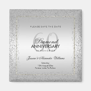 Stilvolle Silver Confetti 60. Hochzeit speichern S Magnet