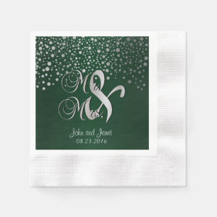 Stilvolle Silver Confetti Dots Deep Dark Green Serviette