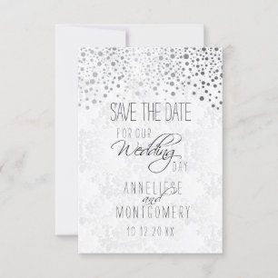 Stilvolle Silver Confetti Dots Weiße Textur Save The Date