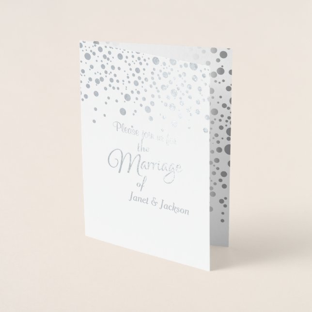 Stilvolle Silver Confetti Dots | Weißer Hintergrun Folienkarte (Vorderseite)