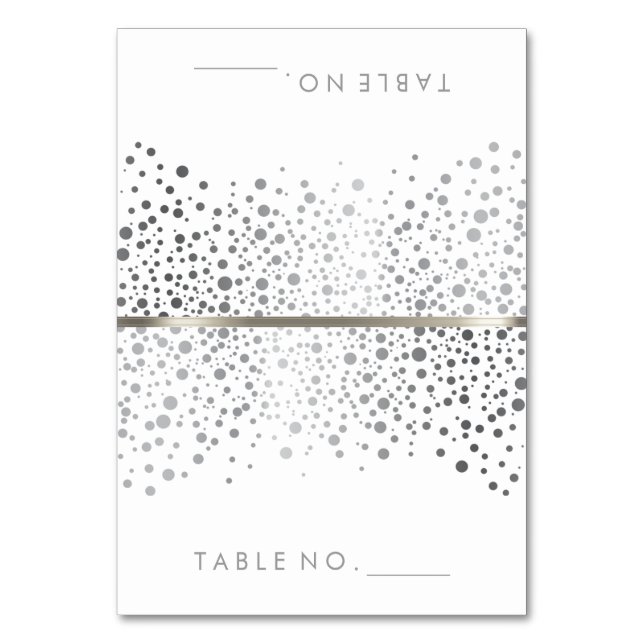 Stilvolle Silver Confetti Dots | Zeltkarten Tischnummer (Vorderseite)