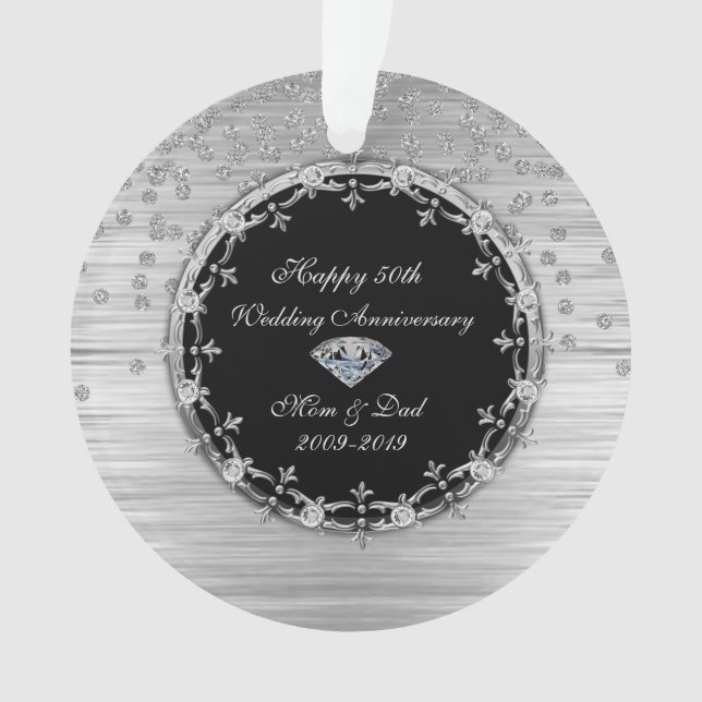 Stilvolle Silver Diamonds 50. Hochzeitstag Ornament (Vorderseite)