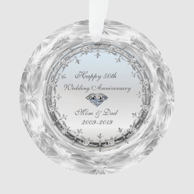 Stilvolle Silver Diamonds 50. Hochzeitstag Ornament (Vorderseite)