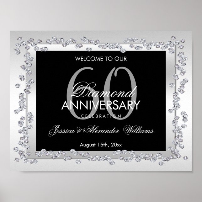 Stilvolle Silver Diamonds 60. Hochzeitstag Poster (Vorne)