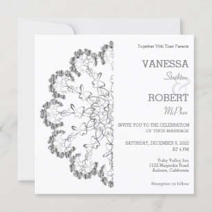 Stilvolle Silver Floral Mandala Wedding Einladung