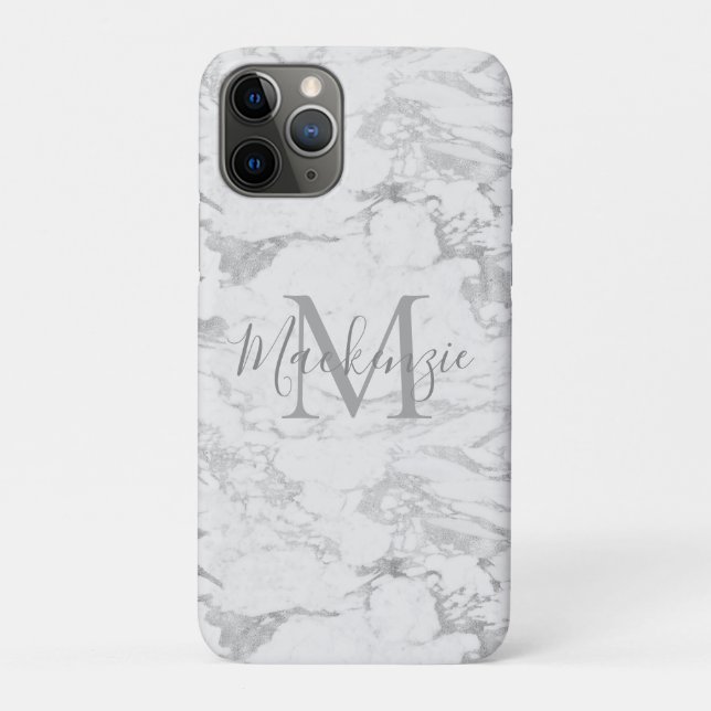 Stilvolle Silver Foil Marmor Monogram Case-Mate iPhone Hülle (Rückseite)