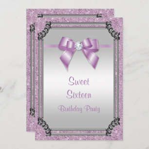 Stilvolle Silver Frame & Lilac Posh Gem Bow Sweet  Einladung