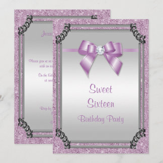Stilvolle Silver Frame & Lilac Posh Gem Bow Sweet Einladung