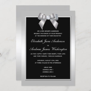 Stilvolle Silver Gem Bow & Black Wedding Einladung