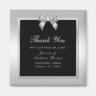 Stilvolle Silver Gem Bow & Black Wedding Magnet