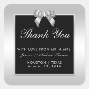 Stilvolle Silver Gem Bow & Black Wedding Quadratischer Aufkleber