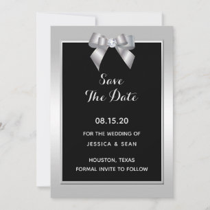 Stilvolle Silver Gem Bow & Black Wedding Save The Date