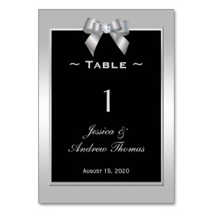 Stilvolle Silver Gem Bow & Black Wedding Tischnummer