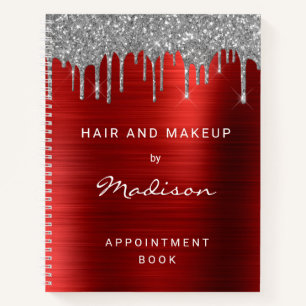 Stilvolle Silver Glitter Drip Red Termin Notizbuch