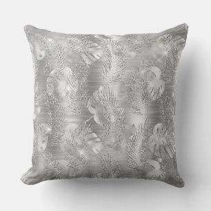 Stilvolle Silver Glitzer Tropical Dschungel-Blätte Kissen
