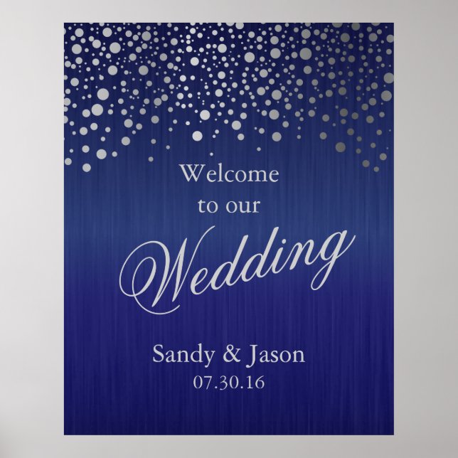 Stilvolle Silver Gray Confetti Dots | Dunkelblau Poster (Vorne)