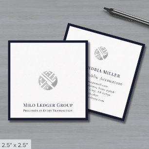 Stilvolle Silver Logo Navy Blue Border Quadratische Visitenkarte