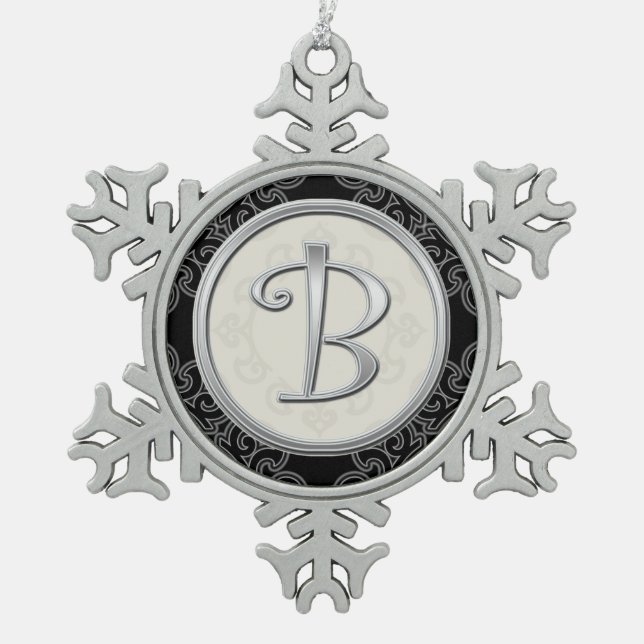 Stilvolle Silver Monogram B Weihnachten Schneeflocken Zinn-Ornament (Vorderseite)