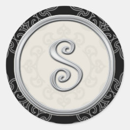 Stilvolle Silver Monogram Stickers::Initial S Sieg Runder Aufkleber