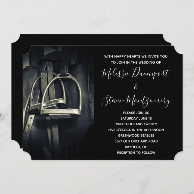 Stilvolle Silver Stirrups auf English Riding Saddl Einladung (Vorne/Hinten)