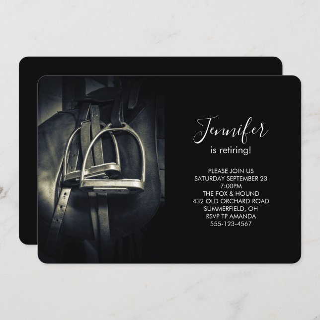 Stilvolle Silver Stirrups auf English Riding Saddl Einladung (Vorne/Hinten)