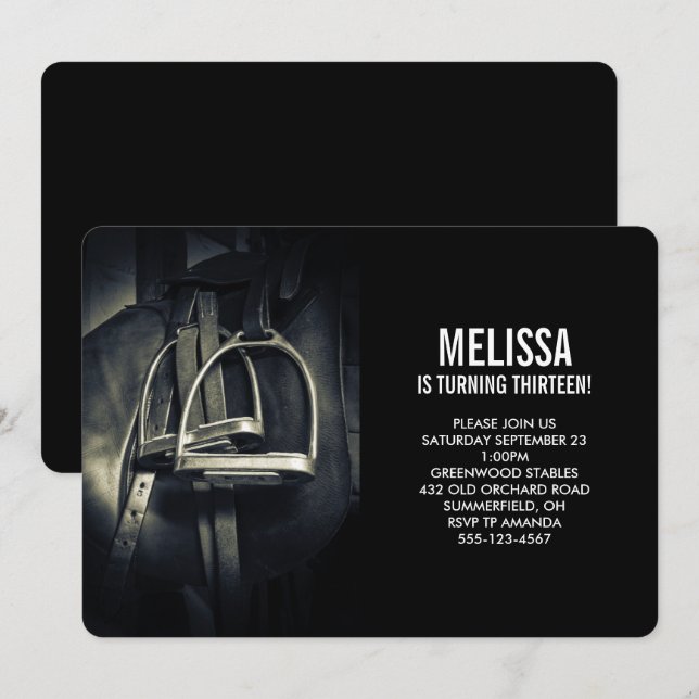 Stilvolle Silver Stirrups auf English Riding Saddl Einladung (Vorne/Hinten)