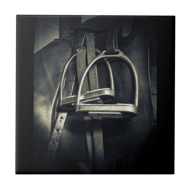 Stilvolle Silver Stirrups auf English Riding Saddl Fliese (Vorderseite)