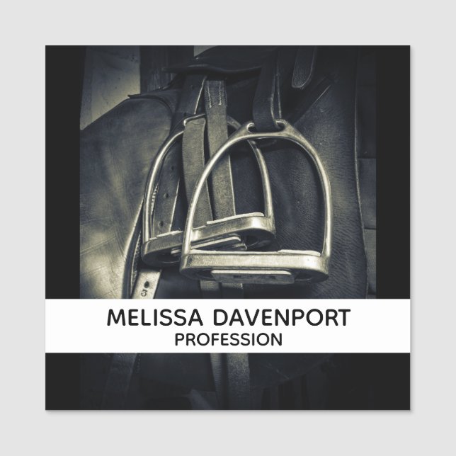 Stilvolle Silver Stirrups auf English Riding Saddl Namensschild (Vorderseite)