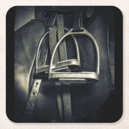 Stilvolle Silver Stirrups auf English Riding Saddl Rechteckiger Pappuntersetzer