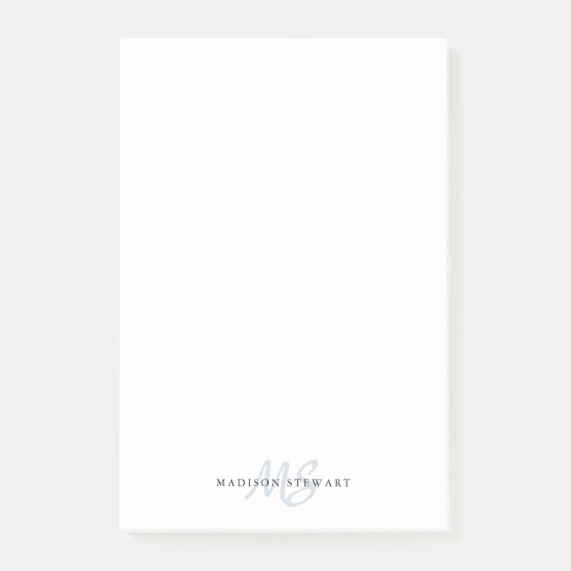 Stilvolle Silvery Gray Pinsel Script Monogram Nied Post-it Klebezettel (Vorderseite)