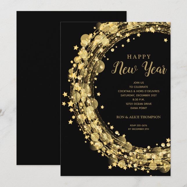 Stilvolle Silvesterparty Einladung (Vorne/Hinten)