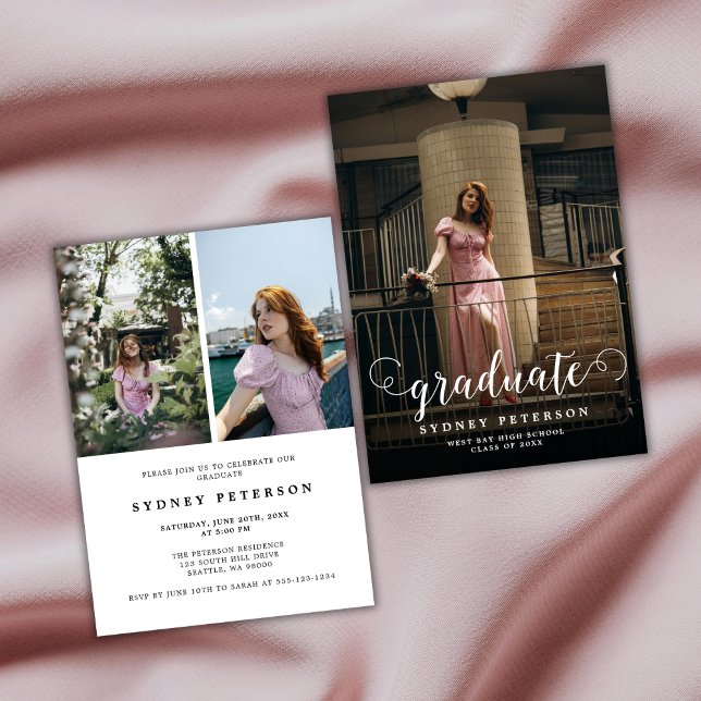 Stilvolle Skripte Moderne 3-Foto-Graduierungsparte Einladung (Von Creator hochgeladen)