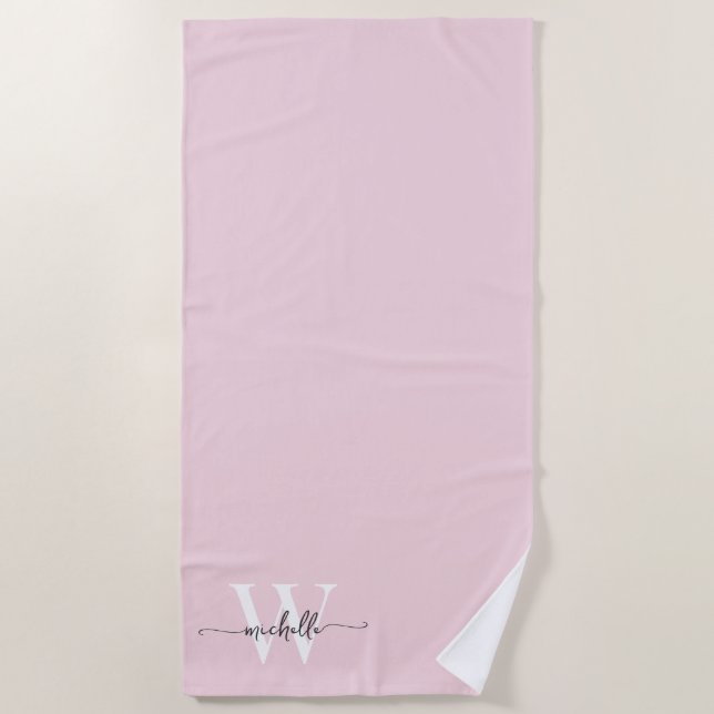 Stilvolle Skripte Moderner Blush Pink Monogram Nam Strandtuch (Vorderseite)