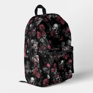 Stilvolle Skull Rose Owl Burgundy Pink Gothic Bedruckter Rucksack