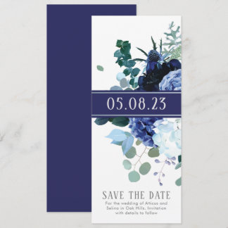 Stilvolle Soft Indigo und Hochzeit Speichern Sie d Einladung