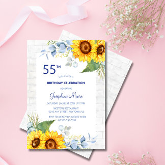 Stilvolle Sonnenblume Weiß Grau Brick Floral Gebur Einladung