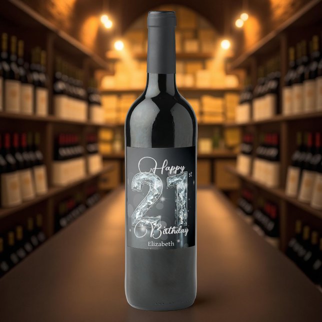Stilvolle Sparkling Diamond-verkrustet 21. Geburts Weinetikett (Von Creator hochgeladen)