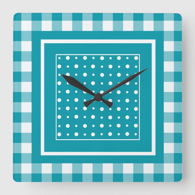 Stilvolle Square Wall Clock, Aquamariner Karo Ging Quadratische Wanduhr (Vorderseite)