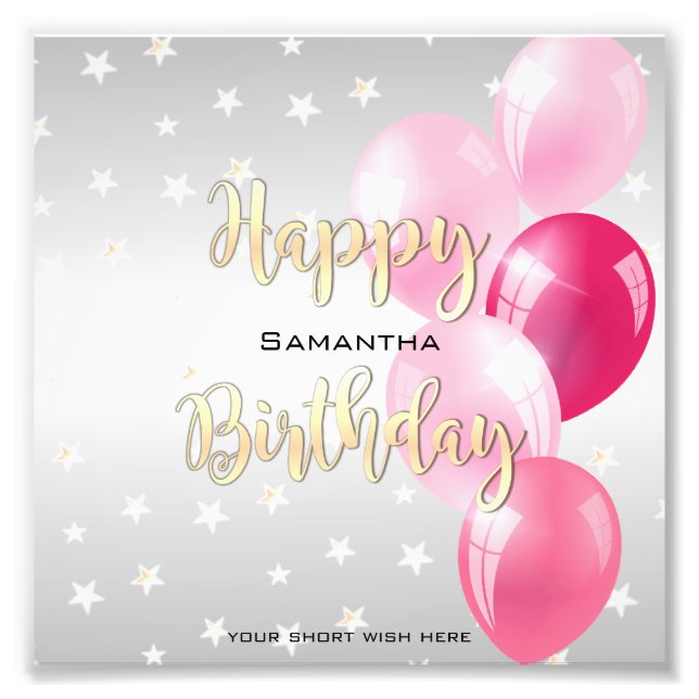 Stilvolle Starry Happy Birthday und Rosa Balloons Fotodruck (Vorne)