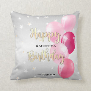Stilvolle Starry Happy Birthday und Rosa Balloons Kissen