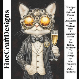 Stilvolle Steampunk Cat + Champagne AG9 Decoupage Seidenpapier