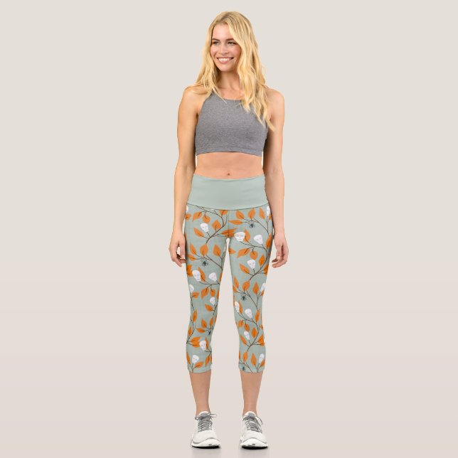 Stilvolle Steampunkschädel und Spinnen, die Reben  Capri Leggings (Vorderseite)