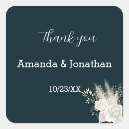 Stilvolle Stickerei für elegante, weiße Blume Quadratischer Aufkleber